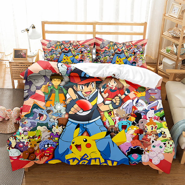 3D digitaltryckt påslakan örngott sängkläder tecknad Pikachu tredelat set hemtextil fyrdelat set 11