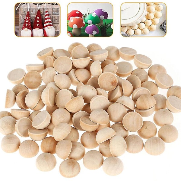 100pcs Half Wooden Beads Unfinished Split Round Wood Balls Diy 12mm-30mm 15mm