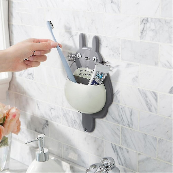 Barn Flicka Pojke Söta Totoro Tandborsthållare Väggmontering Sugkopp Bad Sugkopp Light Grey