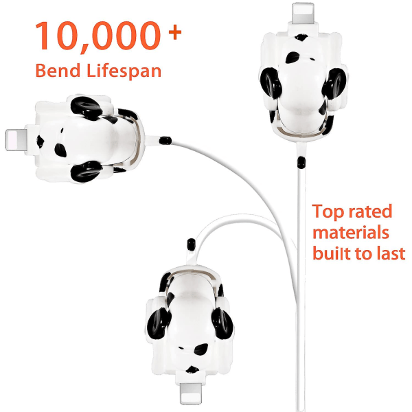 Sjov USB-kabel med humpende hund til opladning af 13/12/11 og mere, bevægelig plettet hund hurtigoplader USB-kabel White