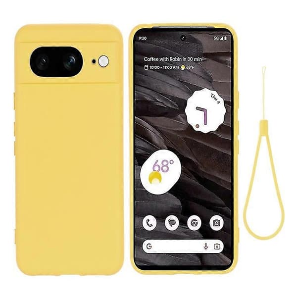 Kompatibel med Google Pixel 8 Anti-Fingeravtryck Mobilskal Flytande Silikon Mjukt Foder Baksida Yellow