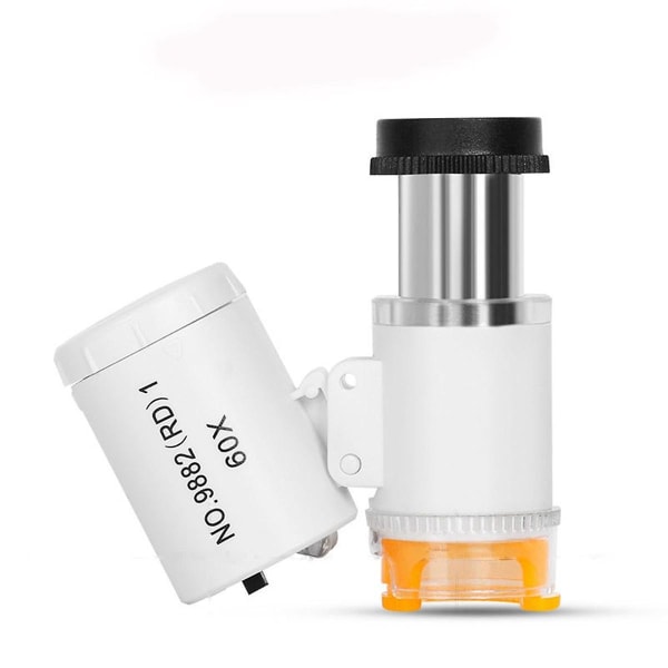 60X Mini Pocket Mikroskop Juvelerer Øjenlup med LED UV-lys Bærbart forstørrelsesglas til smykker Diamond Gem-B White