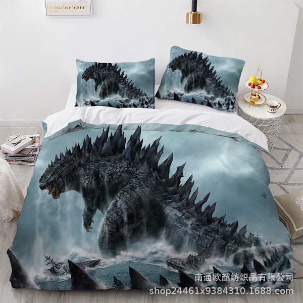 2025 Ny Godzilla Tecknad 3D-tryckt Sängkläder Tredelat Set 135*200