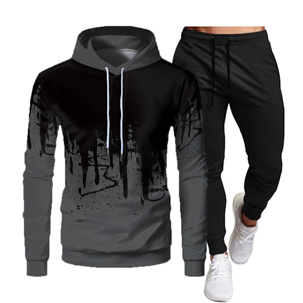 Herrar Mode Gradient Färg Hoodies Set, Hip Hop Långärmad Träningsoverall Jogging Sweatsuits Set 2 Delar Sport XL