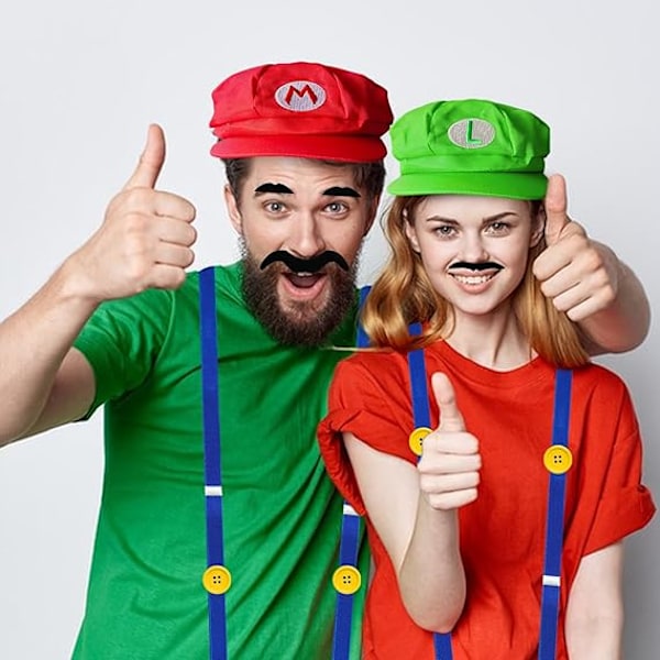 Super Mario Bros Mario og Luigi Hatte, Kasketter, Overskæg, Handsker, Knapper Cosplay Kostume