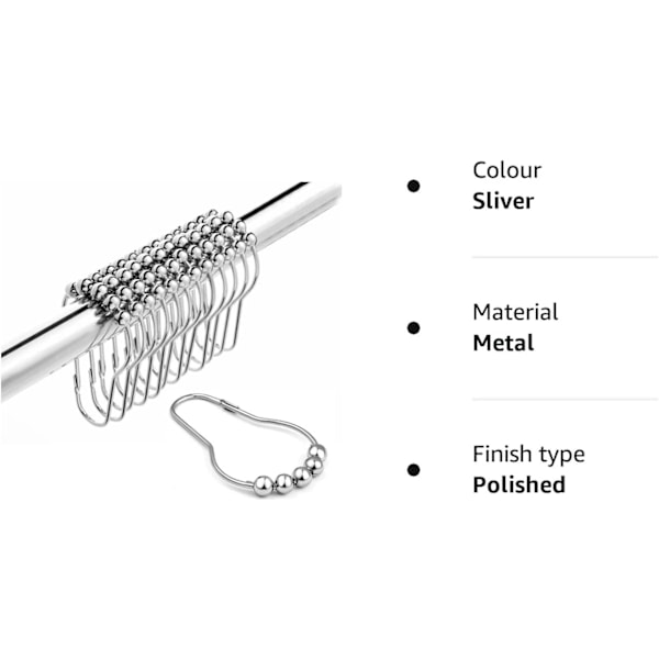 Dusjforhengskroker, gardinkroker ringer for dusjforheng (14 pakning)