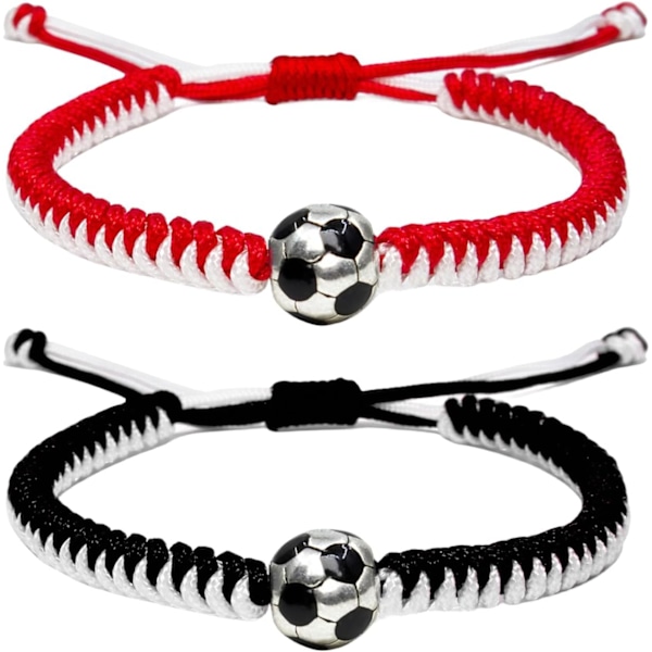 2-pack fotbollsarmband för män, kvinnor och barn - Snygga fotbollsfan-accessoarer Team Spirit-gåvor Spel, svart och rött