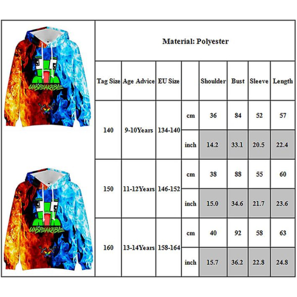 Unspeakable 3D-utskrift Langærmet Hoodie Hettegenser Topper for Barn Gutter 9-14 År Gaver 13-14 Years