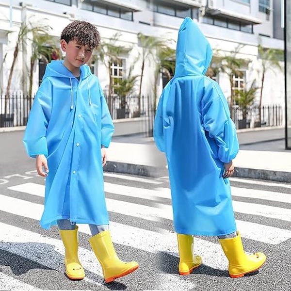 Barnregnponchos, Vattentät Regnponcho för Barn, Bärbar Återanvändbar Regnrock för Skola, Camping, Nödlägesbarn lämplig för 100-140CM blå