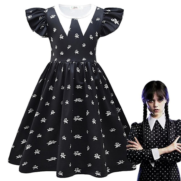 4-9 -vuotiaiden tyttöjen mekko Wednesday Addams -perheen cosplay-juhlapuku lahjaksi