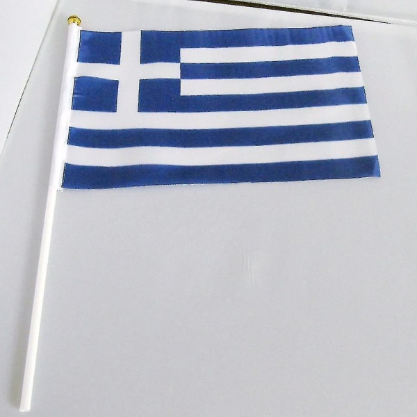 2023 Ny 14x21cm 5 stk. Det græske flag hånd vifter med flag med plastikflagstænger Nn016