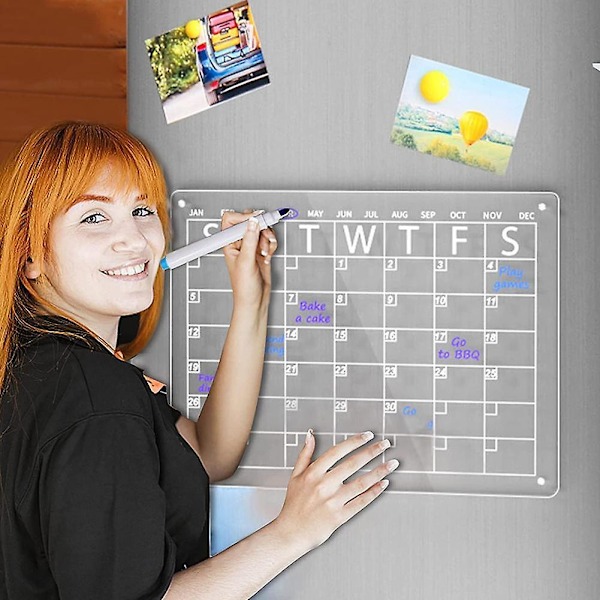 Akryylinen magneettinen kuukausi- ja viikkokalenteri jääkaappiin kuivapyyhittävä setti D8