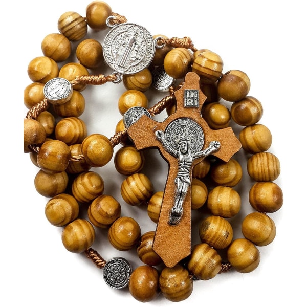 Saint Benedict, Olivträ, Rosenkrans, katolik, NR-medalj, Handgjord, från Jerusalem