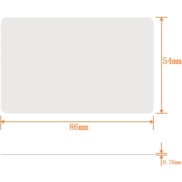 100 stk. Premium blanke hvite PVC-kort, PVC-plast ID-kort kompatible med alle plastkortskrivere (CR80, 30 mil, 0,76 mm)