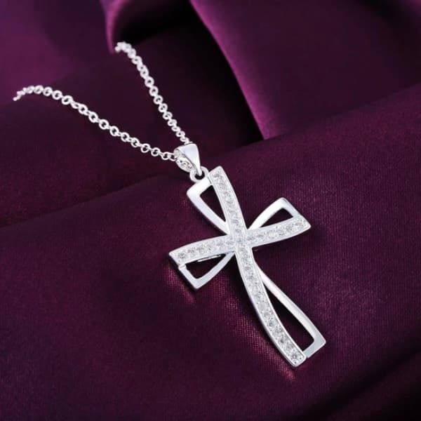 Beautiful silver necklace - Cross with white CZ crystals silver