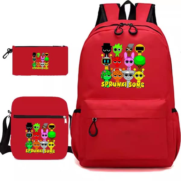 Sprunki set med 3 delar Ryggsäck Mochila Barnväskor med Kapacitet red