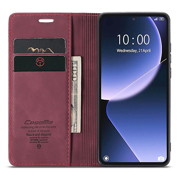 CASEME 013 Serie til Xiaomi 13T/13T Promi K60 Ultra Etui Læder Stødsikkert Stativ Telefon Cover Red Style B Xiaomi 13T