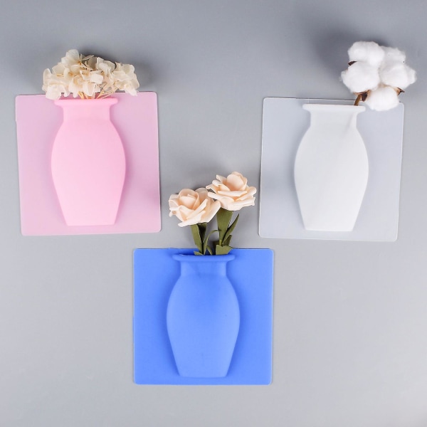 3 stk Silikone vinduesvase Punch Gratis genanvendelig moderne køleskabsdør Glasvindue Keramiske fliser Vægmontering Blomster Planter Vase Dekoration Tianyuhe White