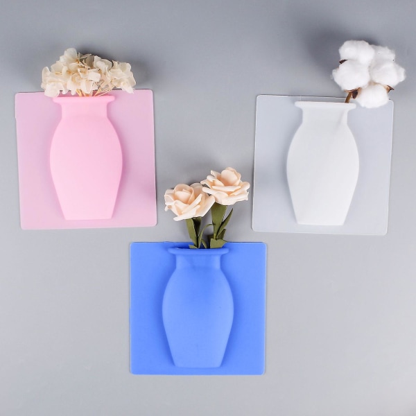 3Pcs Silicone Window Vase Punch Free Reusable Modern Fridge Door Glass Window Ceramic Tile Wall Mount Flowers Plants Vase Decoration Tianyuhe White