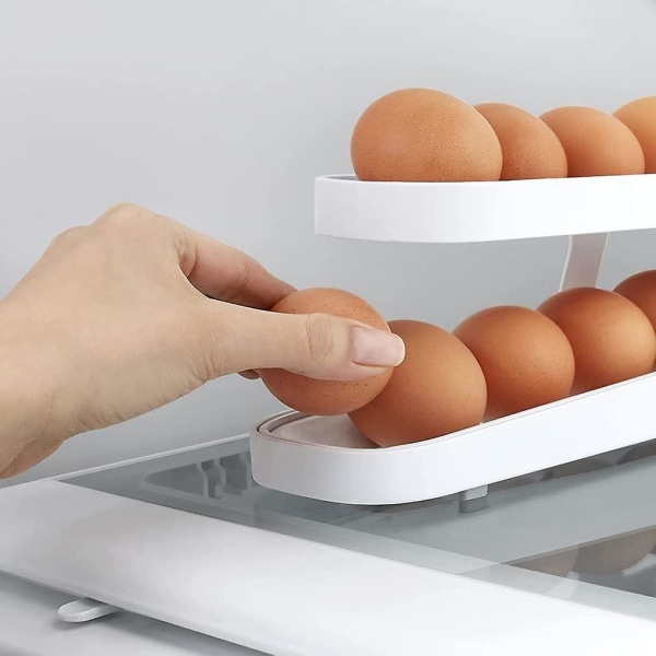 Æggestativ Æggedispenser Automatisk rullende æggebakke 2-lags Æggedispenser  Køleskab Æggeholder 422b | Fyndiq