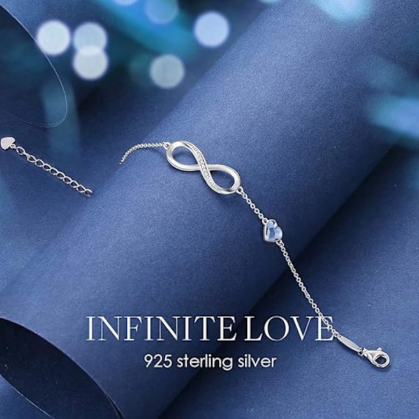 Infinity-rannekkeet naisille, Sterling Silver 925 -rannekoru Säädettävä naisten rannekoru, Infinity Love Heart Ladies -rannekkeet, Hopea rannekoru