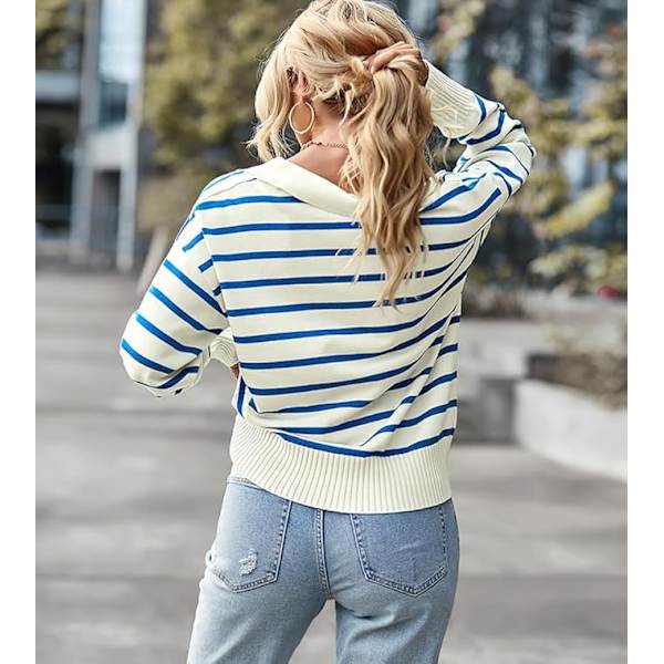 Naisten Cardigan-neulepaita, raidallinen, pitkähihainen, syksy-talvi, streetwear Blue M