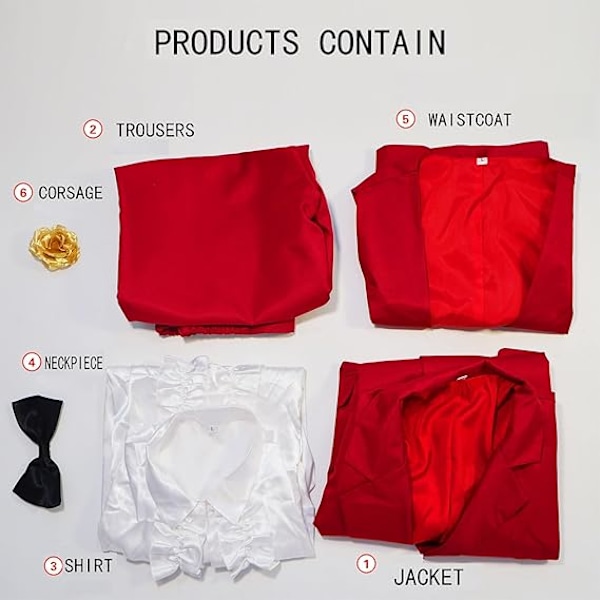 Mænds Røde Bryllupsdragt Kostume Halloween Bryllupsdragt Kostume Red XL