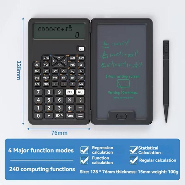 Kalkulator med skrivebrett 12 siffer LCD-skjerm Funksjonskalkulator Bærbar kalkulator for kontor skole og hjem A
