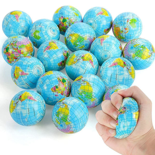20-pack jordstressbollar, 2,5 tum jordtema klämbollar, stressavlastningsbollar kläm ångest
