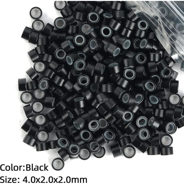 500 Stk Silikone Micro Ringe Til I Tip Hair Extensions 4mm Micro Nano Beads Micro Links Hair Beads (sort)