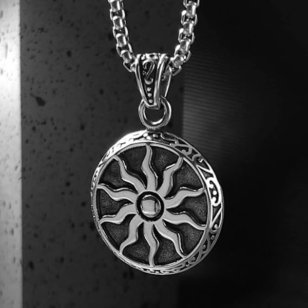 Grekiska smycken solstjärna amuletter halsband för män vintage skyddande smycken, lyckobringande charm med kedja
