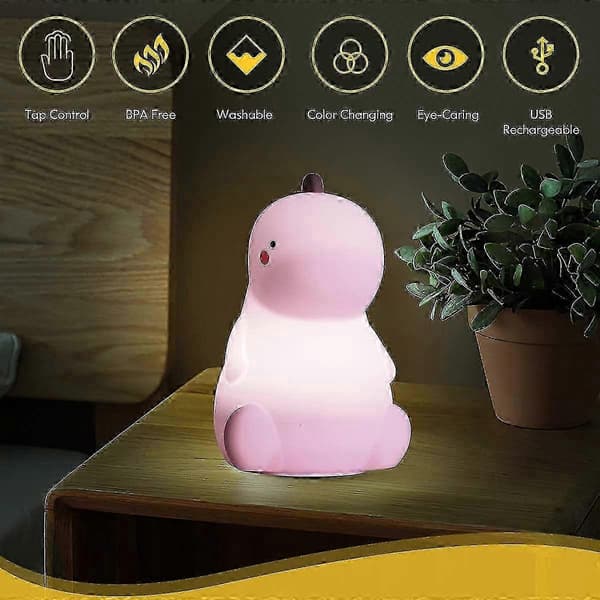 Dinosaur Nattlys for Barn, Oppladbart LED Silikon Nattlys med Berøringssensor for Baby og Barn