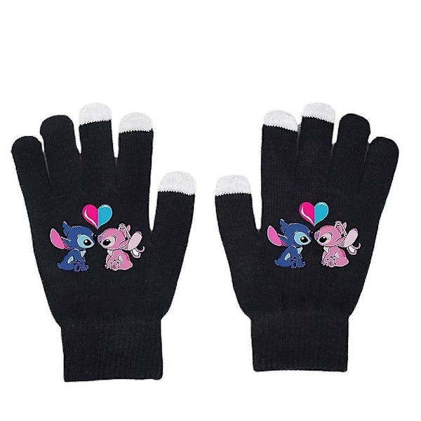 Unisex Stitch Cartoon Vantar med Hel Tå - Varma Tryckta Stickade Vantar D