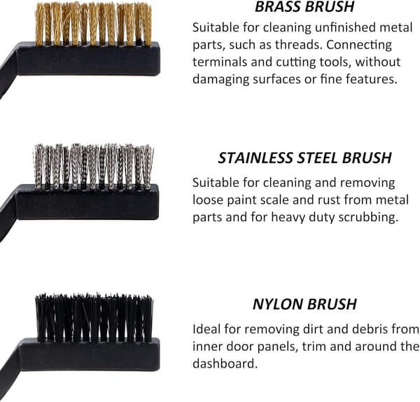 Børste sett nylon messing rustfritt stål messing og nylon bust, 15 stk mini metall rustfjerner murverk bust skrapebørste