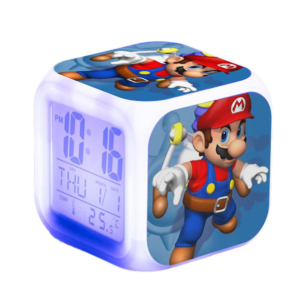Super Mario Bro digital vekkerklokke 7-farger skiftende nattlys Sengeklokke hjemmedekorasjoner A
