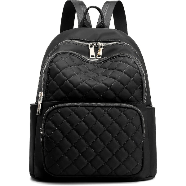 Ryggsäck för kvinnor, nylon reseryggsäck handväska Svart liten skolväska för flickor, svart (quiltad)