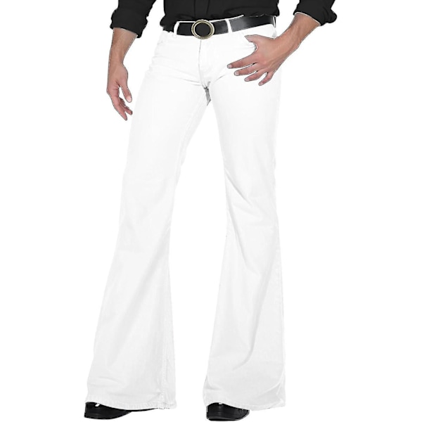 70'er Disco Bukser til Mænd Herre Bell Bottom Jeans Bukser 60'er 70'er Bell Bottoms Vintage Denim Bukser Jeans til Mænd A010-white Medium