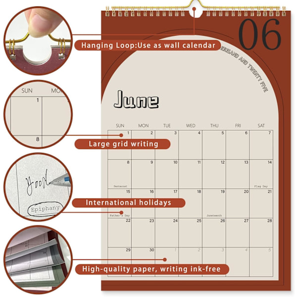 18 månaders kalender 2025-2026, 14,76 x 10 tum månadskalender - januari 2025 till juni 2026, tjock papperstwin-wire bindningsplanerare