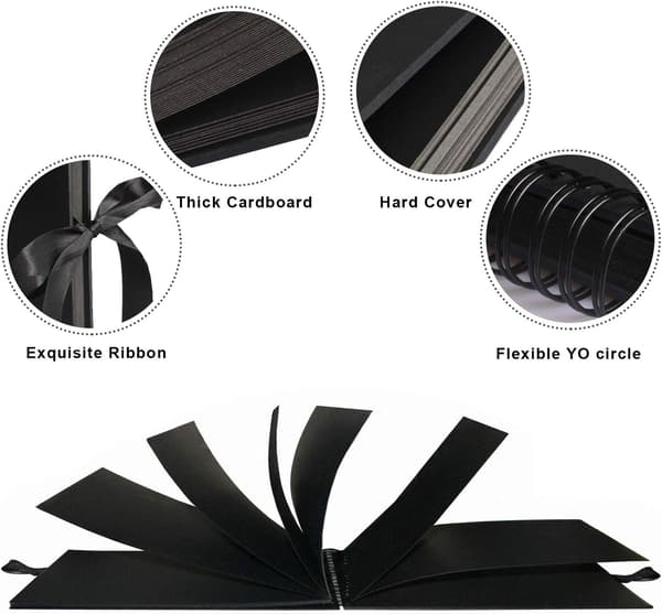 Stort Scrapbook, Scrapbog med 80 Sider Sort Kraftpapir til DIY