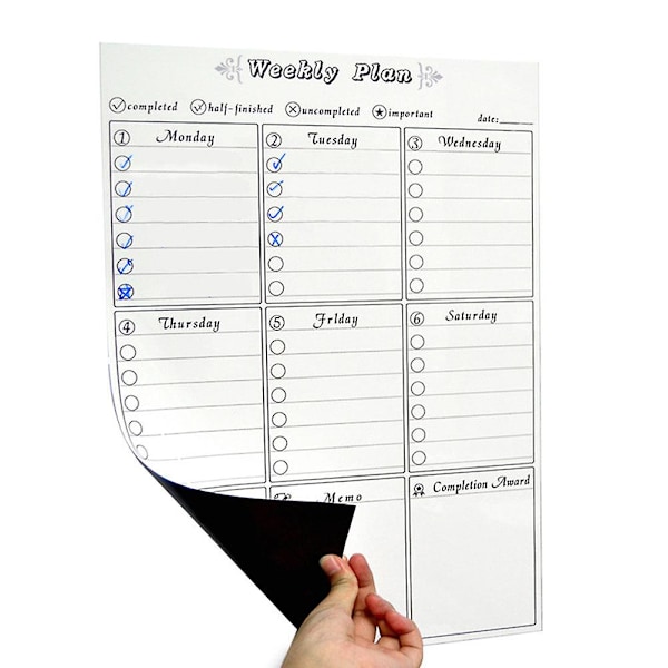 Magnetisk whiteboard Veckoschema Magnetisk veckokalender Magnetisk kylskåpsplanerare Tidsplanerare
