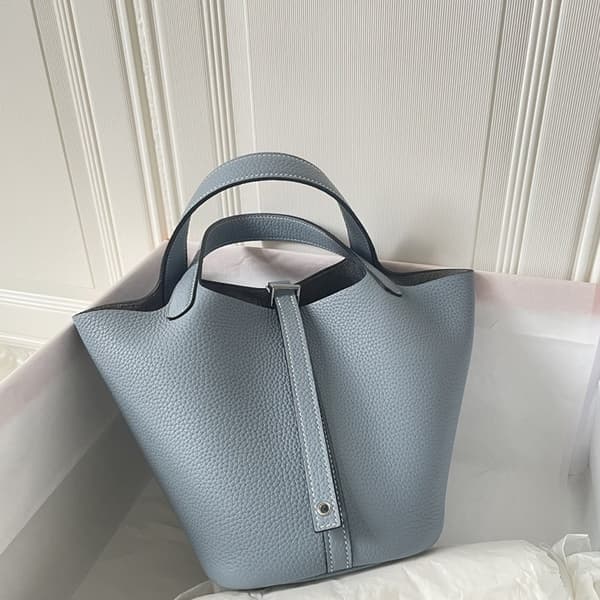 Large Leather Bag in Sky Blue with Lychee Texture Design Sky blue