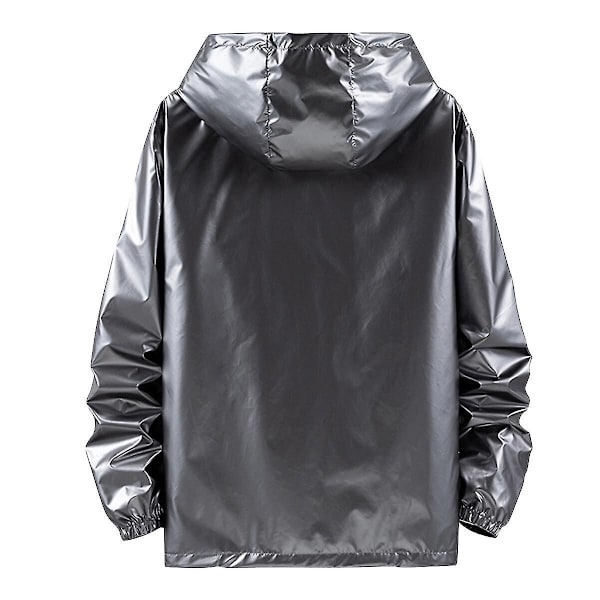 Sliktaa Miesten Kiiltävä Vedenpitävä Hupullinen Takki Grey XS