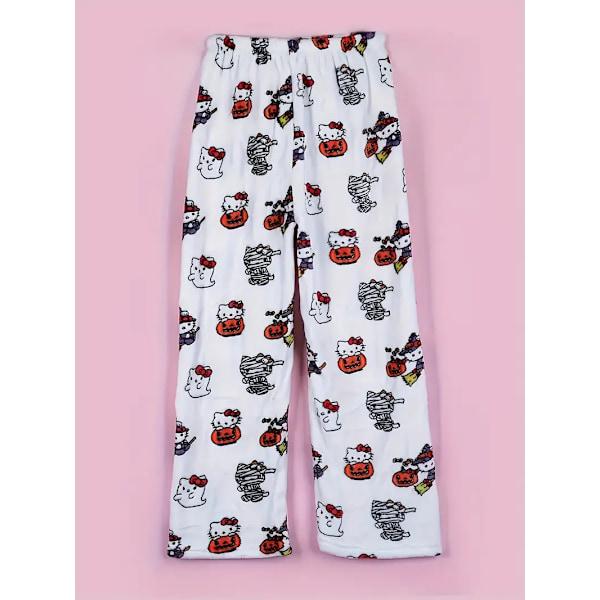 Tegnefilm KT kat pyjamas tykke damer efterår og vinter plus fløjl varm fritid hjem graffiti flanel bukser white XXL