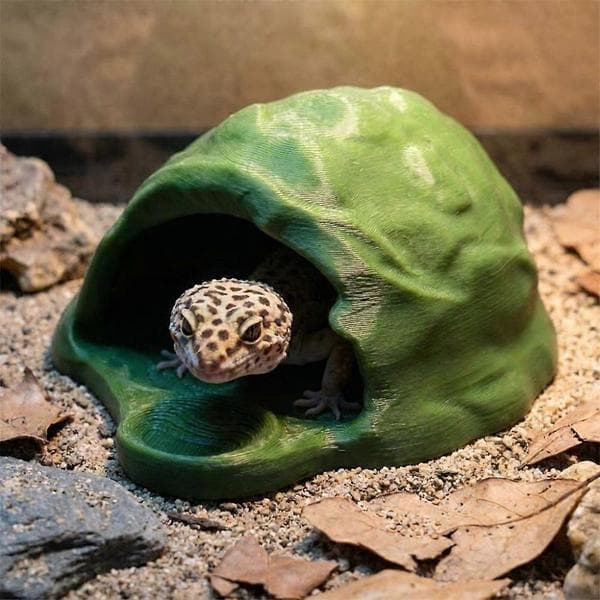 Simulering Stein Reptil Gjemmested Glatt Kant Solid PETG Øgle Mater Stabil Skjult Hule Ly Slange Øgle Edderkopp Gold