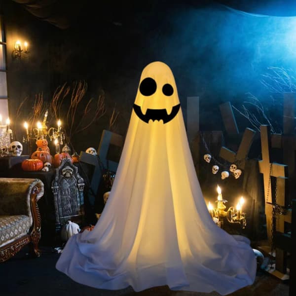 Bright Lawn Ghosts Outdoor Decoration Spooky Ghosts Decor with String Lights for Garden Yard Surprised Surprised Small