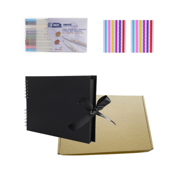 Stort Scrapbook, Scrapbog med 80 Sider Sort Kraftpapir til DIY