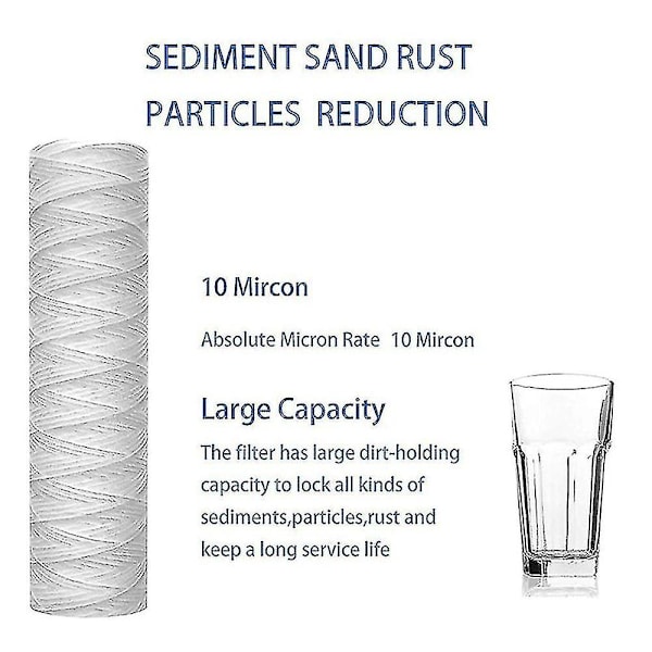 10 kpl 10 tuuman x 2,5 tuuman kietotuja sedimenttisuodatinkasetteja sedimenttisuodatukseen, universaali R