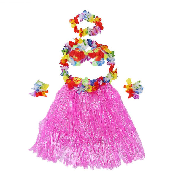 6 sæt hawaiiansk græs nederdel Blomst Hula Lei Armbånd Garland Fancy Dress Kostume - pink