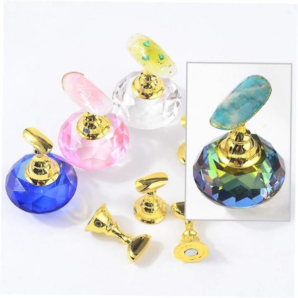 DIY Manicure Practice Nail Art Tip Holders - Magnetic Base Crystal Stand - Colorful Display Tool