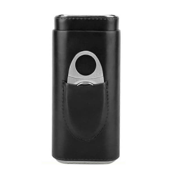 Cigarrfodral i läder med cederträfoder, bärbart cigarrresefodral för män, elegant design, premiummaterial, cigarrskärare i stål ingår för